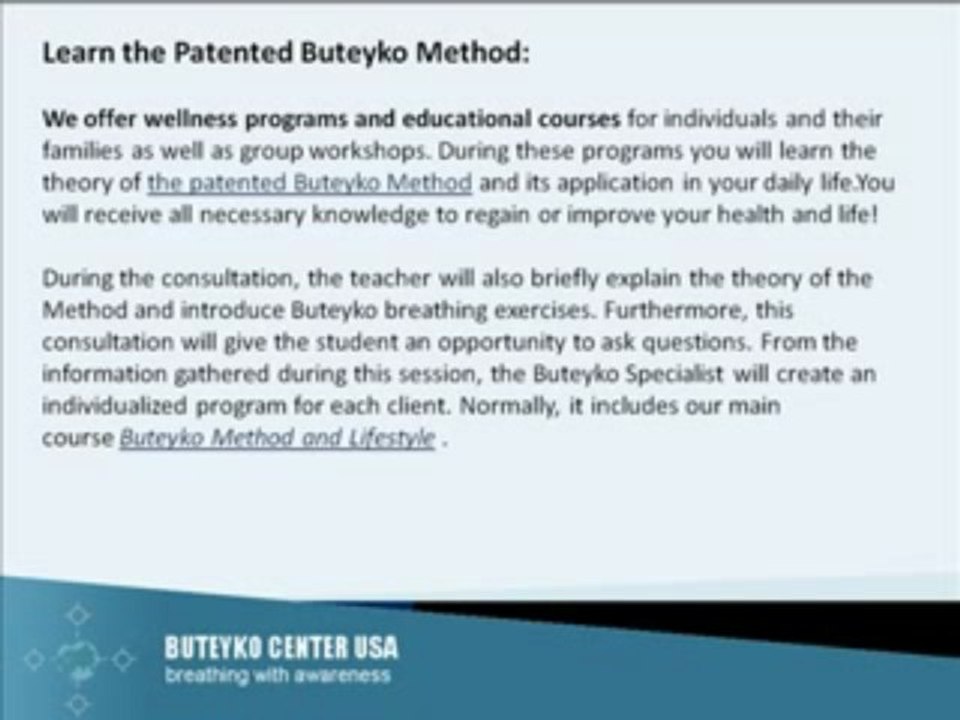 Buteyko Breathing Method from Buteyko Center USA
