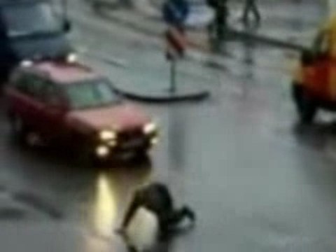 Drunkest Guy Ever crawls across busy street