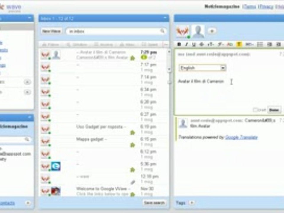 Google wave e traduzione testo in tempo reale