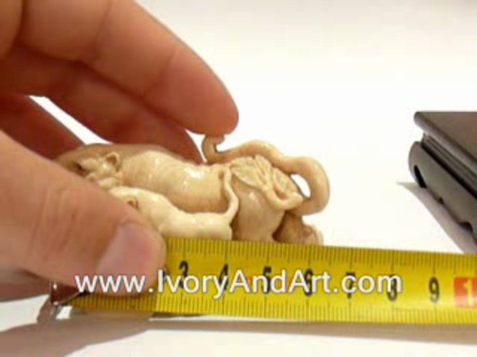 Mammoth Carved Ivory - Tigers hunting Together