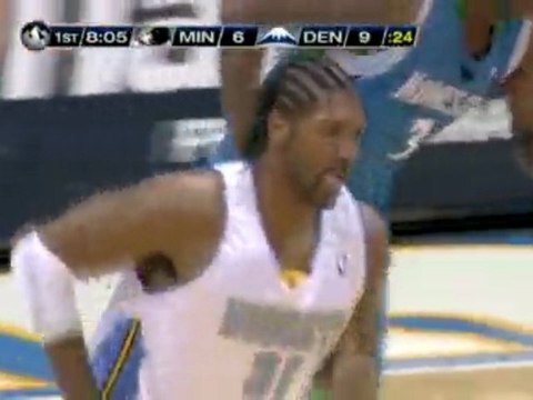 NBA Nene posts up on Al Jefferson and slams it off the feed