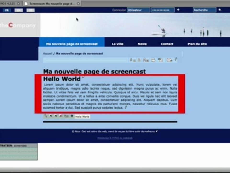 TYPO3: Création de pages et d'éléments de contenu texte