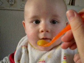 Mathéo goûte la compote de pomme pour la première fois