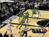 NBA Rajon Rondo steals the ball from Tim Duncan and finishes