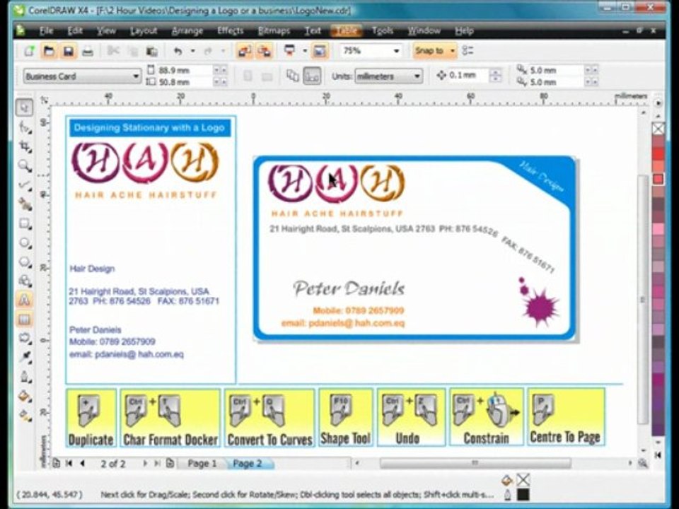 Corel Draw X4 : "HAH" : 2. Carte visites et papier en-tete