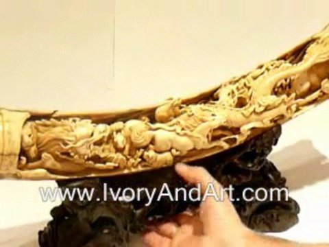 Mammoth Ivory carved Tusk -2 zodiac animales 3D Carvings