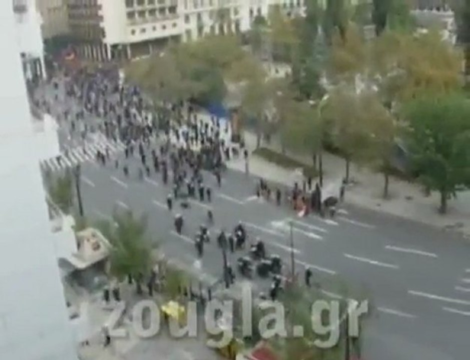 Greek Police on motorcycles ramming Protesters