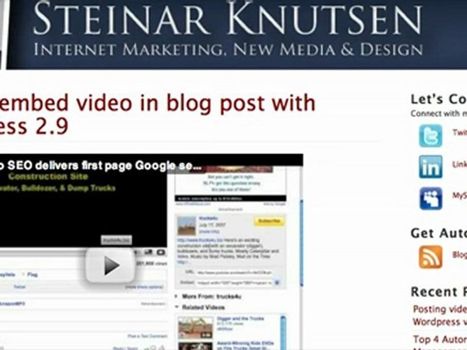How to embed video is blog post with Wordpress 2.9