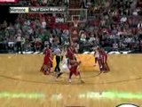 NBA Dwyane Wade gets the one- handed dunk from the jump ball