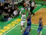 NBA Ray Allen drives past Minnesota's defense and gets the t