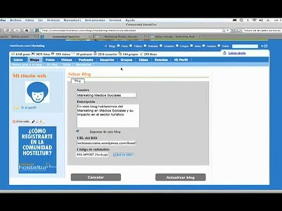 Comunidad Hosteltur,  importar blogs de wordpress, blogger.