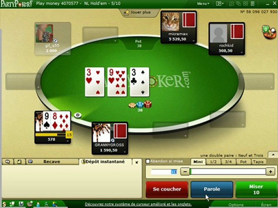 Partie de poker sur partypoker