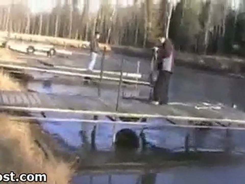 Fat man jumps on a frozen lake_1