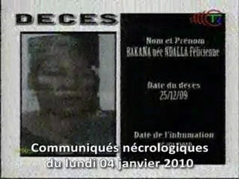 Communiqués nécrologiques du 04-01-10