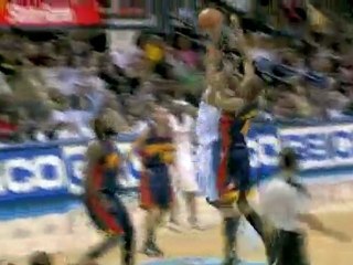 NBA Nene meets Corey Maggette on the way to the rim and send