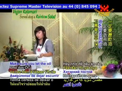 Vegan Kalamari Served atop a Rainbow Salad