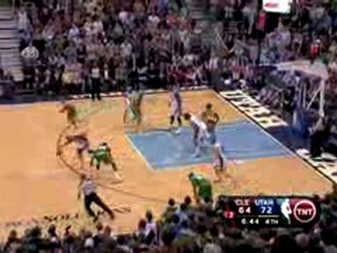 LeBron James steals the ball from C.J. Miles and lays it in