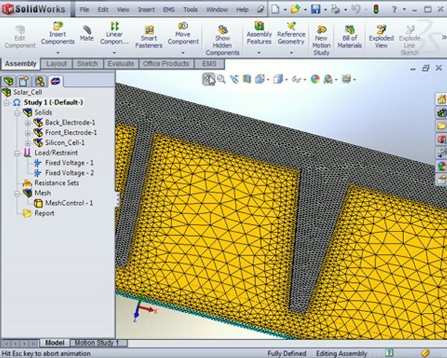 Electric Conduction Analysis of a Solar Panel, using EMS in SolidWorks