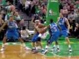 Paul Pierce gets the spinning shot to go and is fouled in th
