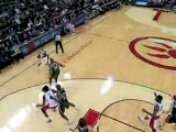 Amir Johnson drives the lane and finishes with a thunderous