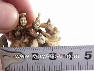 Mammoth ivory Netsuke - Four Men Fighting With Tiger