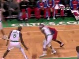 Rajon Rondo throws a behind the back pass to Paul Pierce who