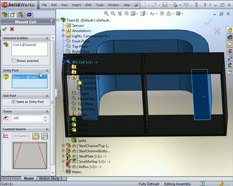 Transient Magnetic Analysis of a Solenoid (TEAM 10), using EMS in SolidWorks