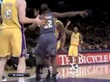 Shannon Brown gives the assist to Pau Gasol for the dunk.