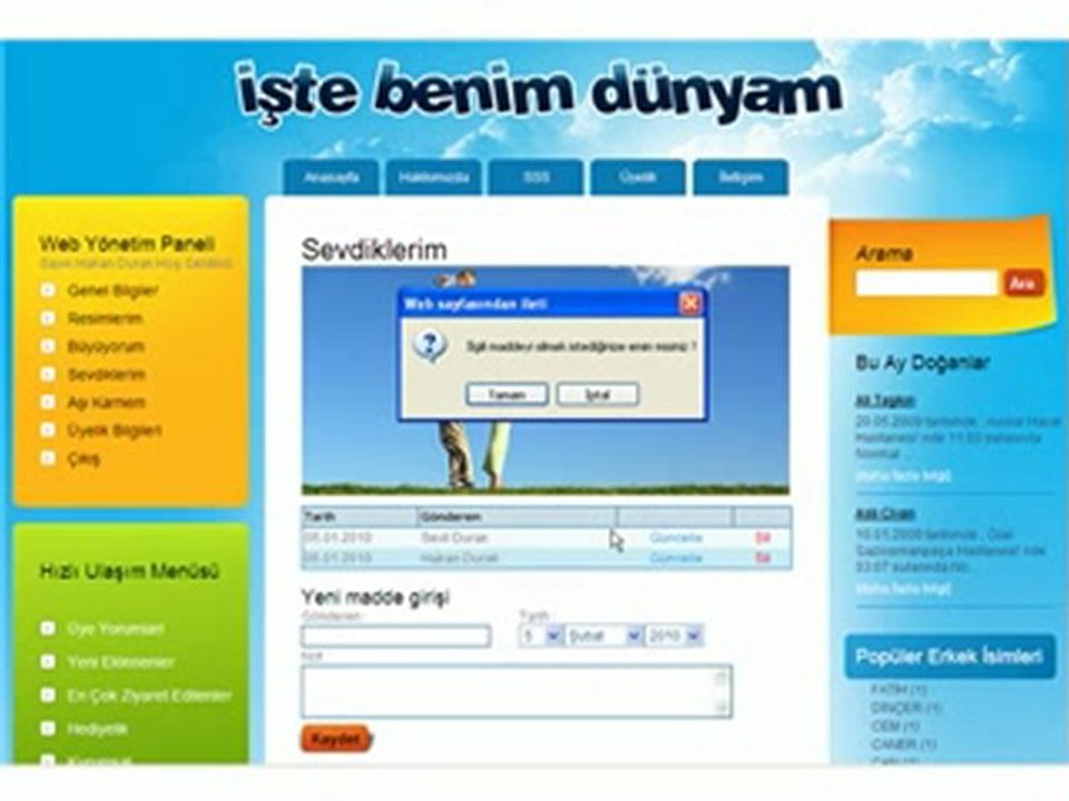 İşte Benim Dünyam - Sevdiklerim Bilgi Silme