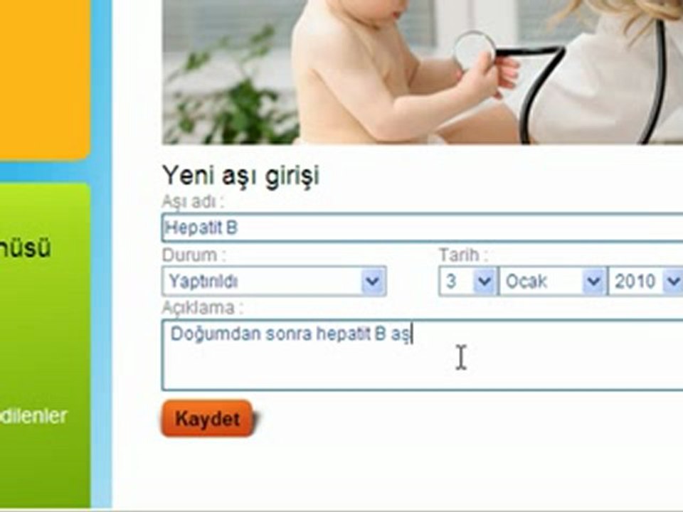 İşte Benim Dünyam - Aşı Karnem Bilgi Girişi