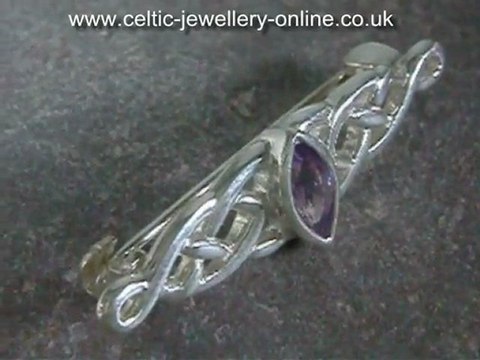 Silver Celtic Brooch DWA363 Amethyst