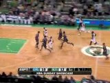 Rajon Rondo picks off Matt Barnes' pass and Ray Allen finish