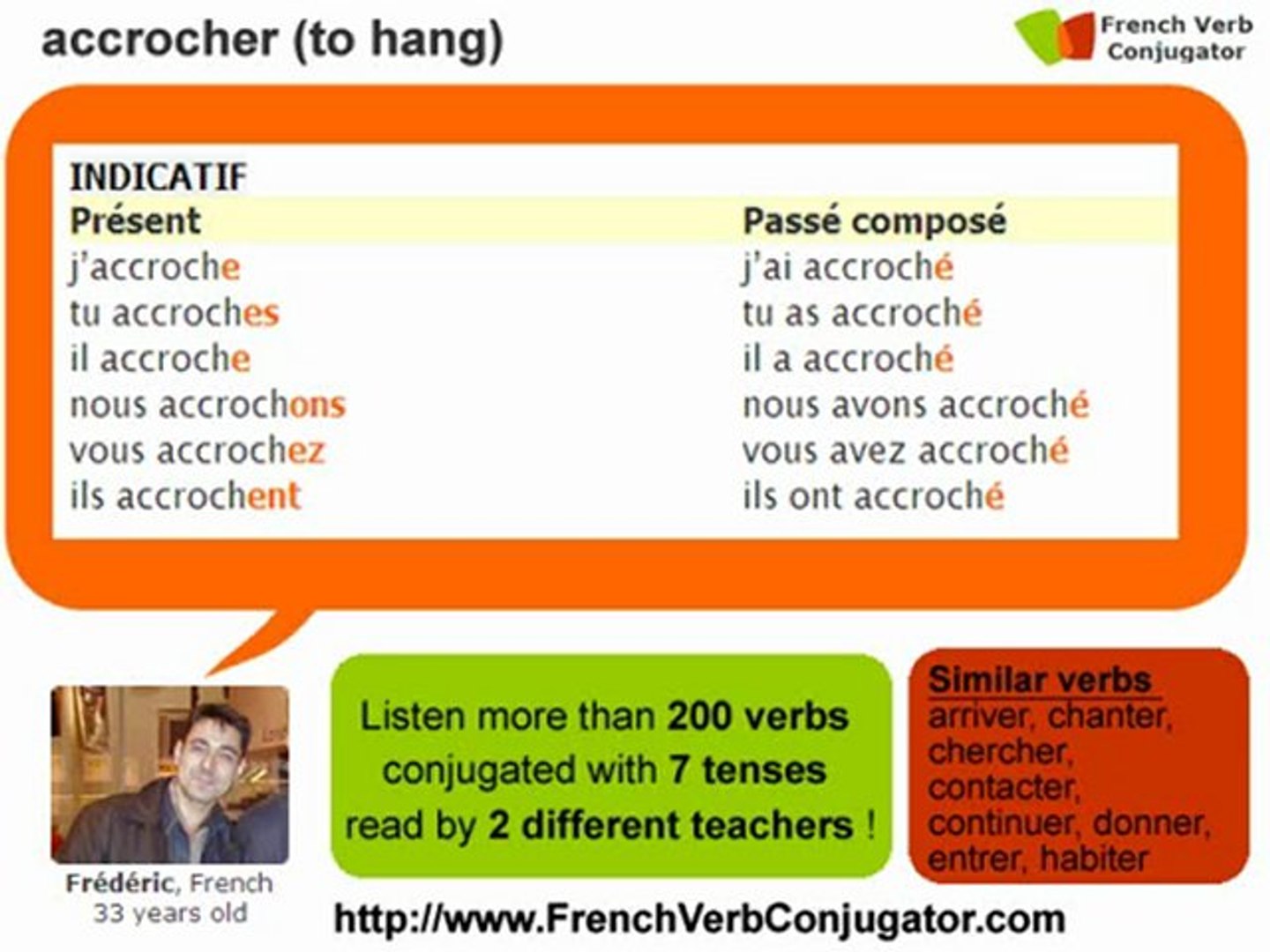 Learn French verb "accrocher" (first group) - Vidéo Dailymotion