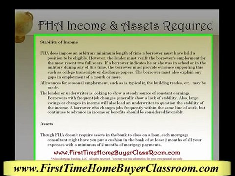 [Income and Asset Requirements are for FHA loans