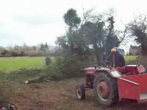 aracher un arbre avec un vieu tracteur
