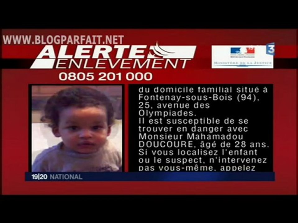 ALERTE ENLEVEMENT IBRAHIMA NACIR DOUCOURE 18 MOIS FRANCE3 BL