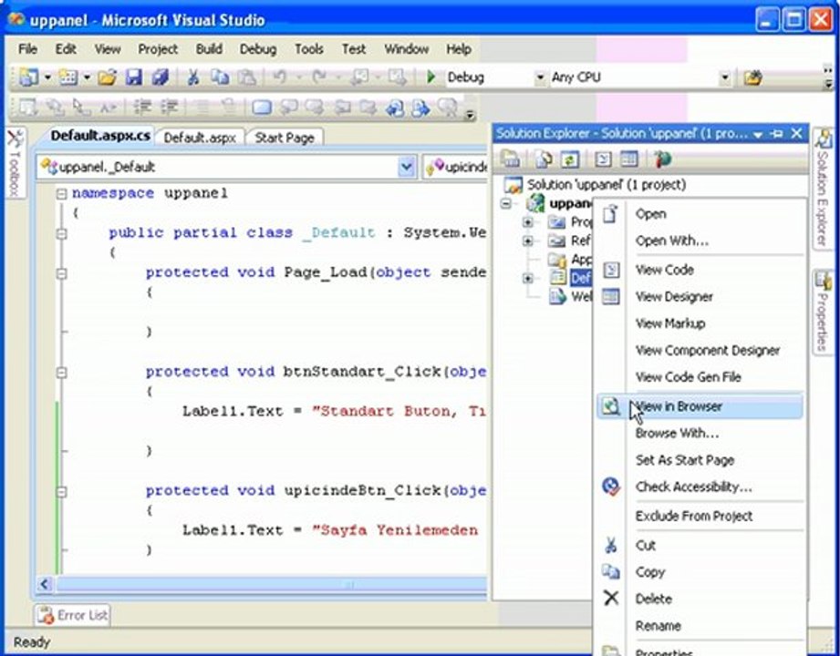 ASP.NET - AJAX ta Update Panel Kullanımı