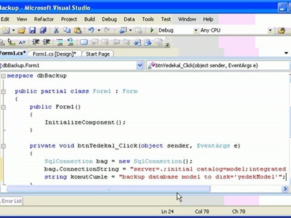 C# ile veritabanı yedekleme (backup)