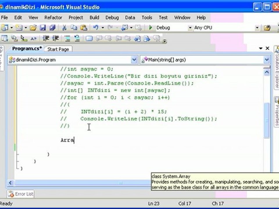 C# ta Dinamik Diziler ve Arraylistler