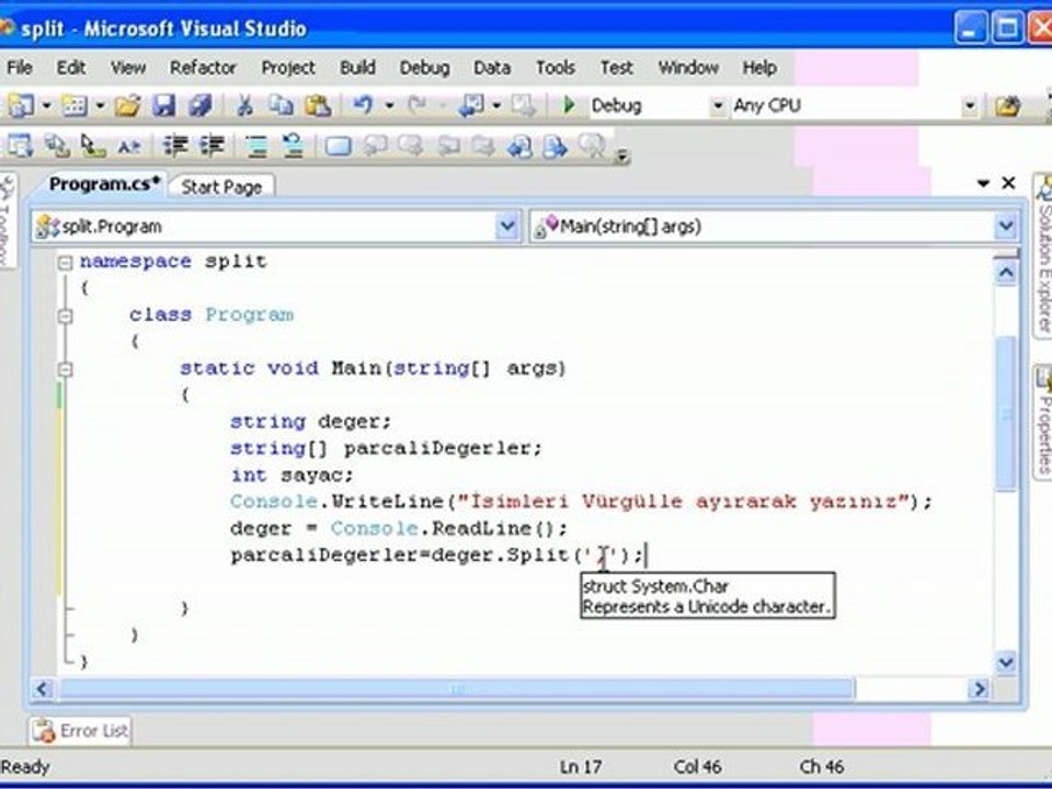 C# ta String Parçalama