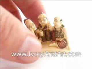 Mammoth ivory Netsuke - 3 Japanese Men Chatting