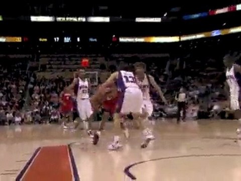 Louis Williams drives to the basket, scores and gets fouled