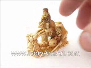 Mammoth ivory Netsuke  - Two Lucky Gods - Daikau & Ebisu