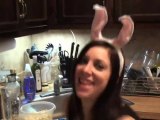 Hot Drunk Girl in Bunny Ears makes Popcorn