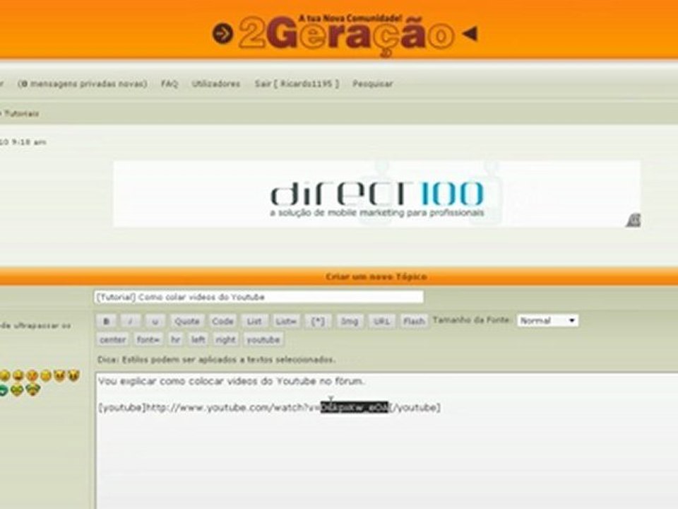Como colocar os videos do Youtube no 2Geracao