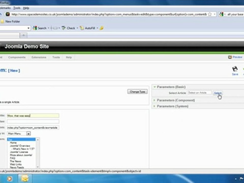 Opace Joomla Video Tutorials 8: How to Add Menu Link Guide