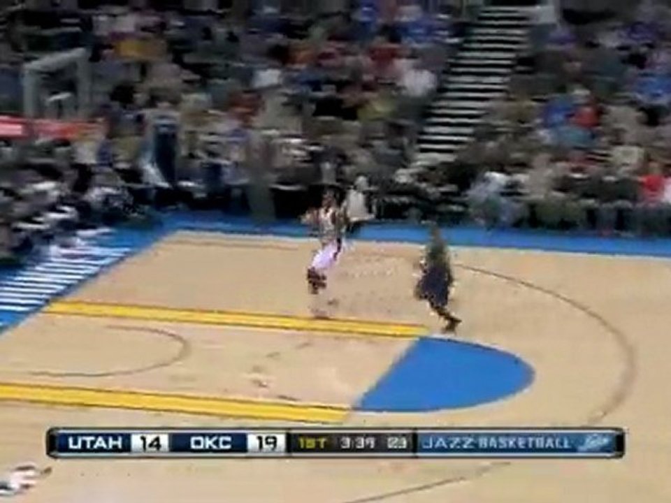 Jeff Green picks off the pass from Deron Williams and takes