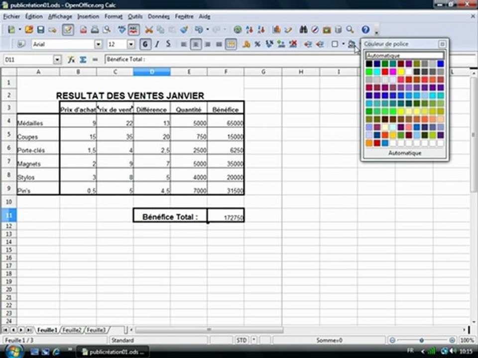 Tableur 1.11 "Mise en forme de caractères"