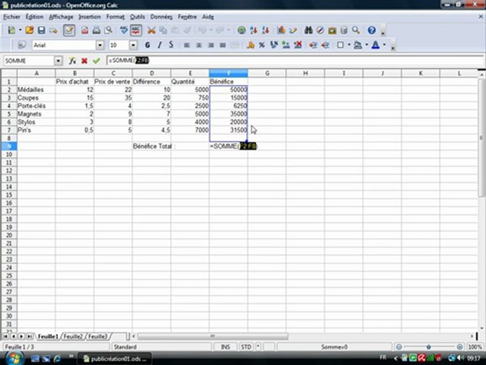 Tableur 1.7 "Les sommes automatiques"