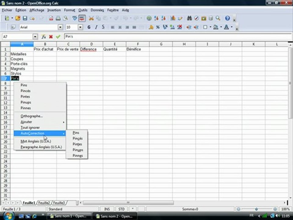 Tableur 1.4 "Saisie de texte"